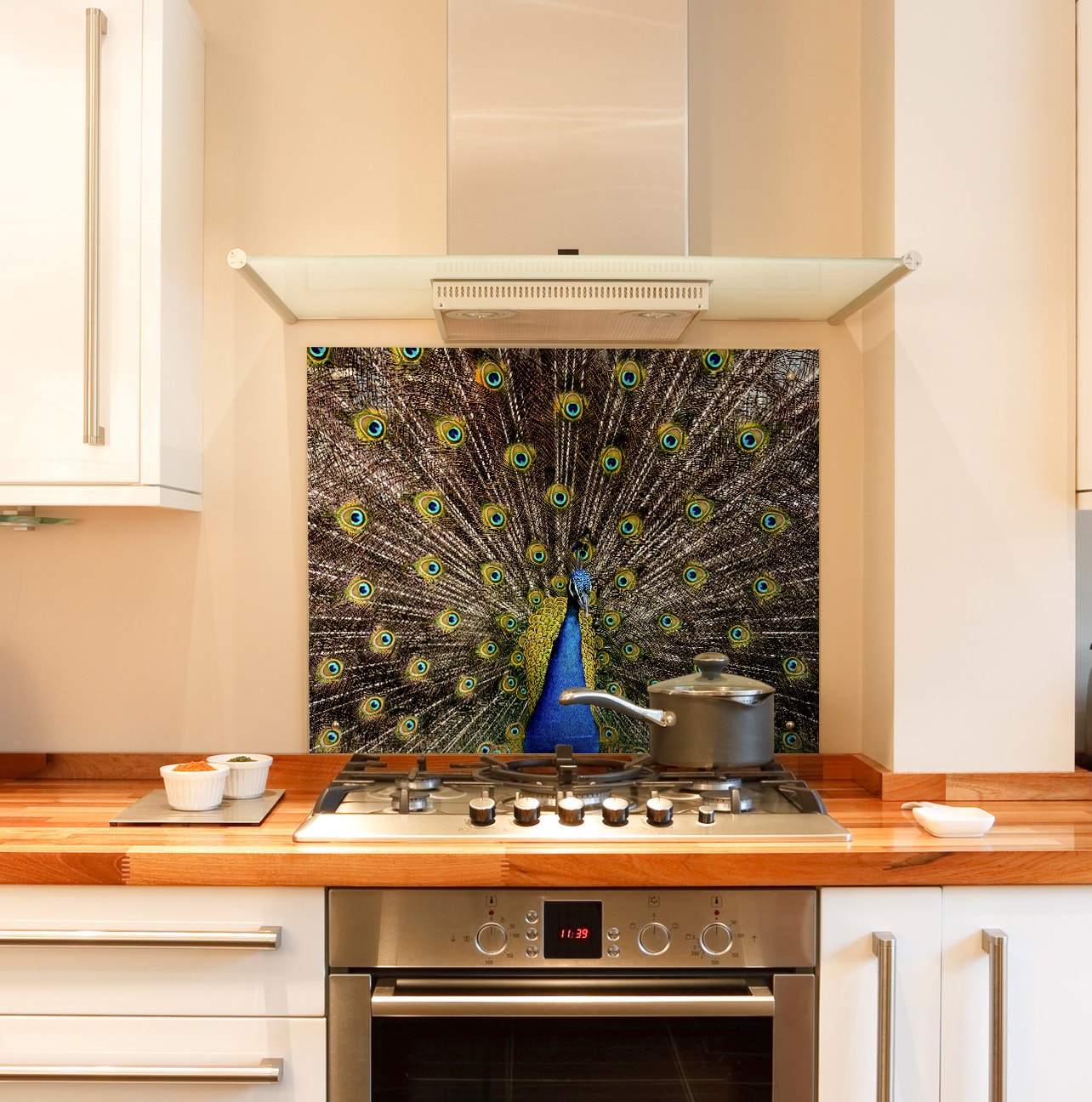 Peacock kitchen splashback
