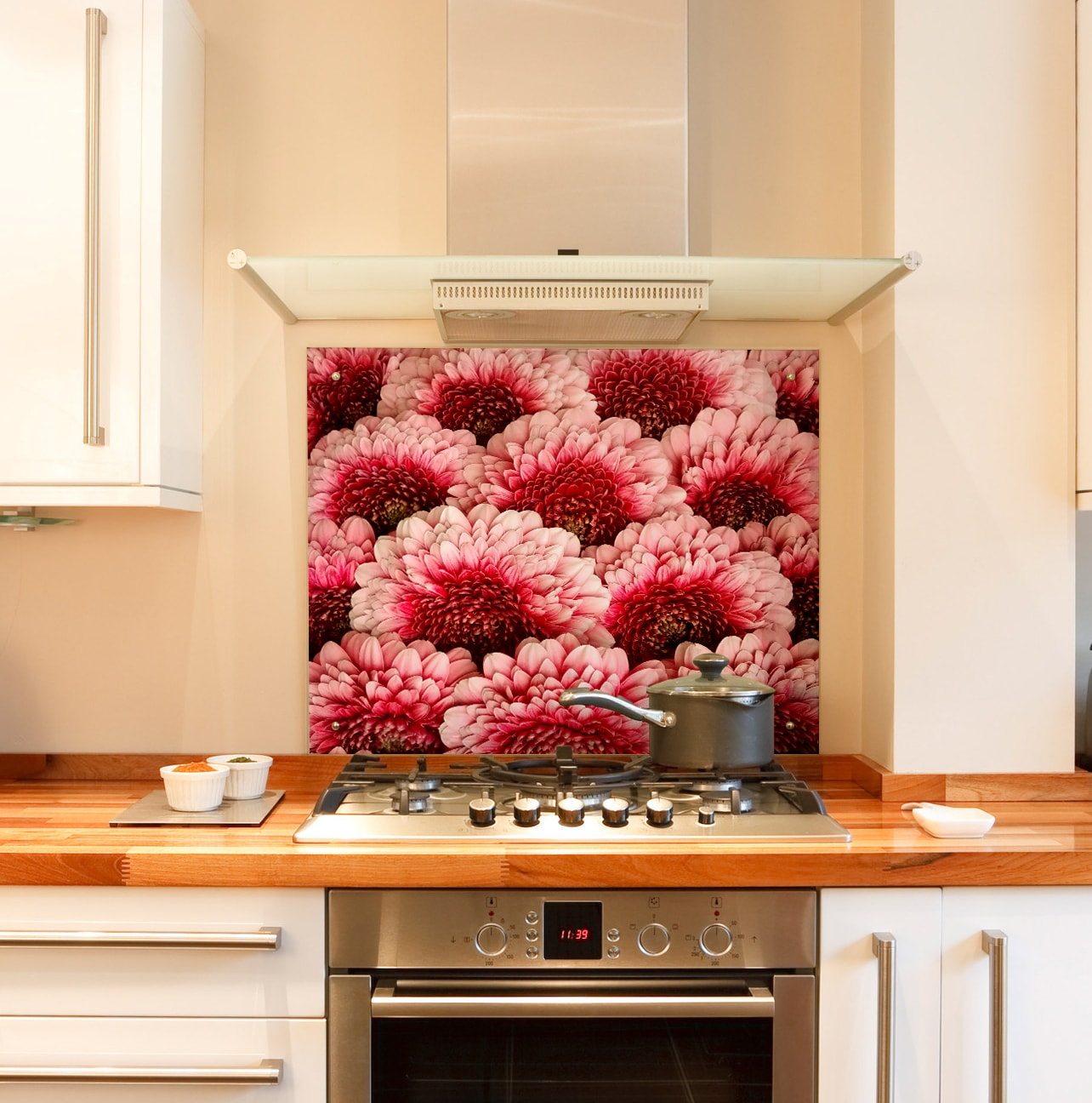 Pink Gerbera kitchen splashback