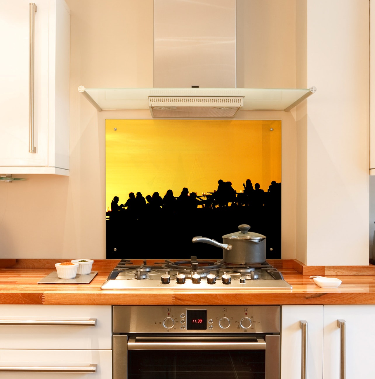 Silhouettes at sunset kitchen splashback